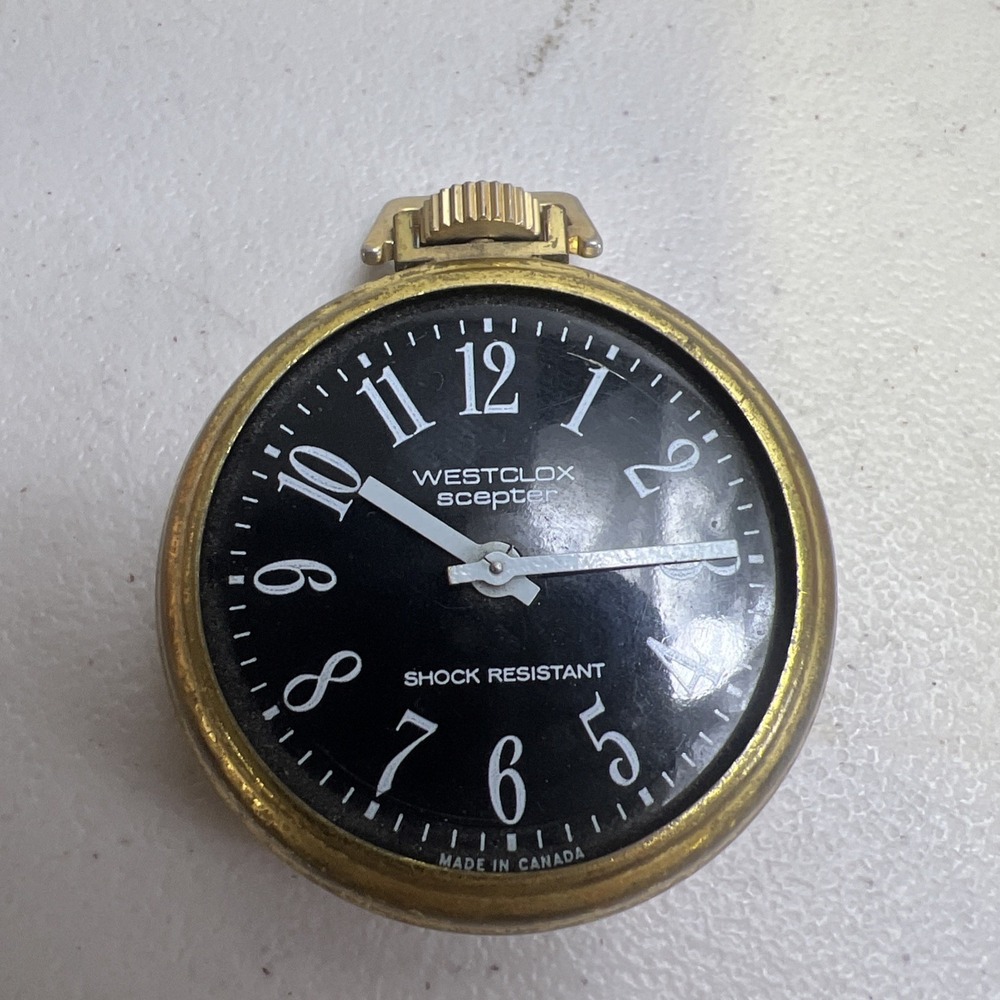 Vintage Westclox Scepter Black Face Pocket Watch Can Wind Set‎ Ticking Running